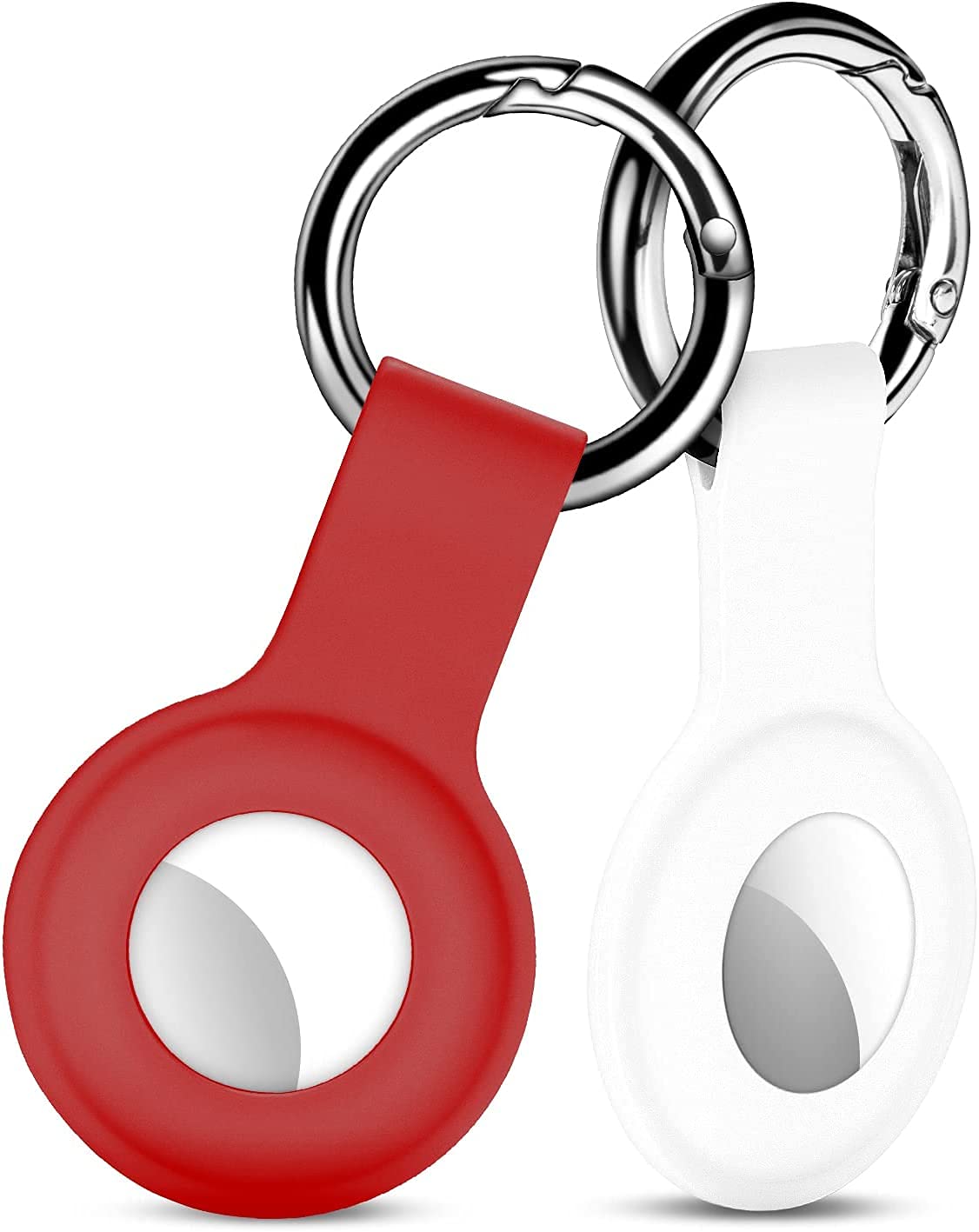 YoYoTech (2 Pack) Silicone Airtag Case, Airtag Cover, Airtag Keychain, Accessories, Designed for AirTag Tracker Finder Locator, Anti-Lost Items, Dog Pet Cat, Holder Collar Keyring (Red and White)