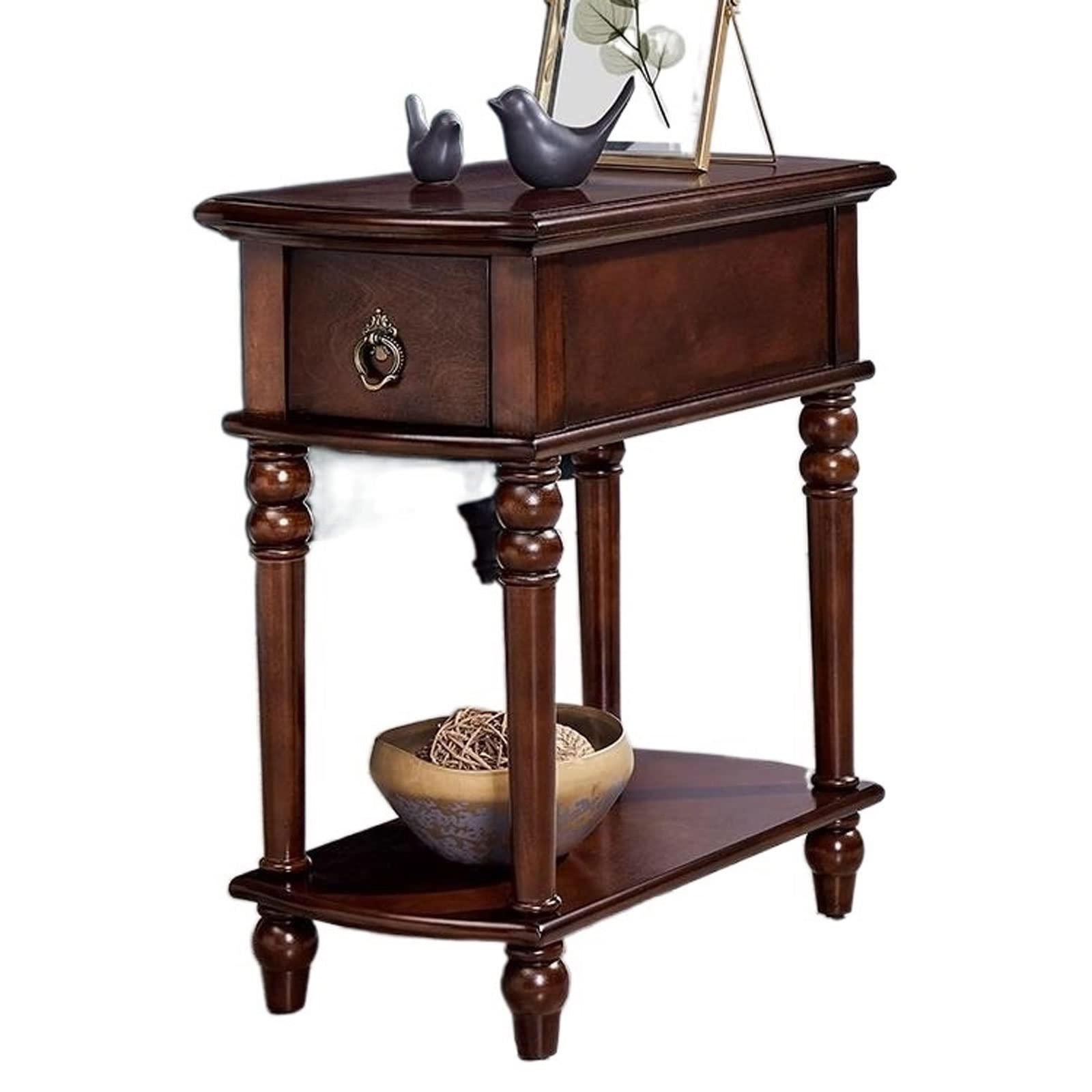 Table basse rectangulaire rétro en bois foncé avec rangement ouvert