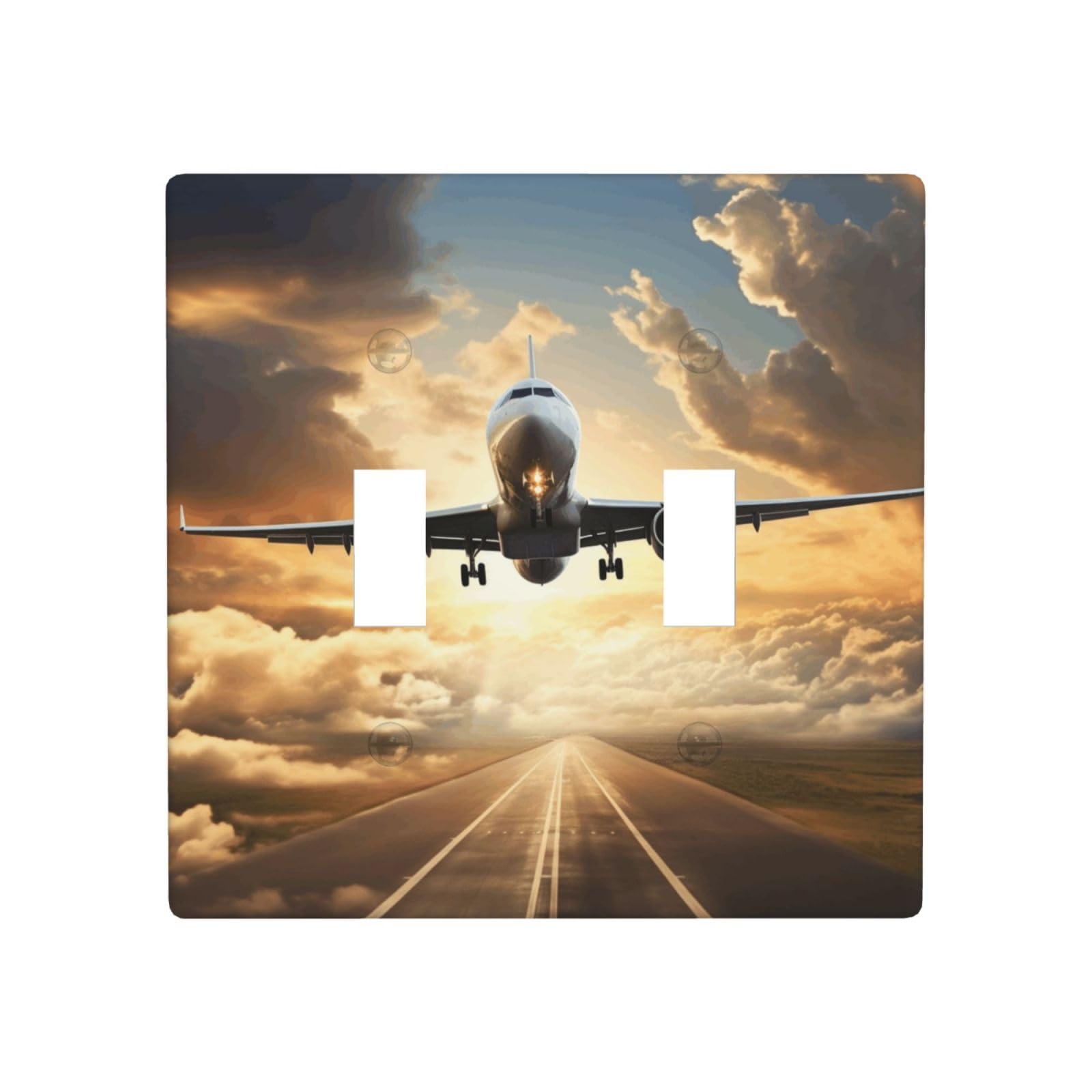 2-Gang Decorator Wall Plate Airplane Light Switch Cover Double Toggle Receptacle Wall Plate Standard Size 4.5" x 4.5" Wallplate Unbreakable Polycarbonate Outlet Faceplates Covers