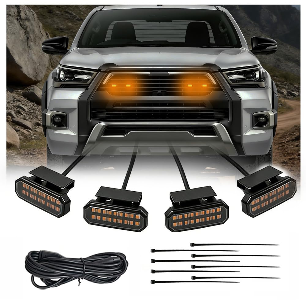 Luces Amarillas para Parrilla Frontal con Fusible, Juego de 4, Ajuste Universal