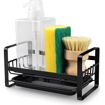 Sink Organiser with Drip Tray Stainless Steel Black