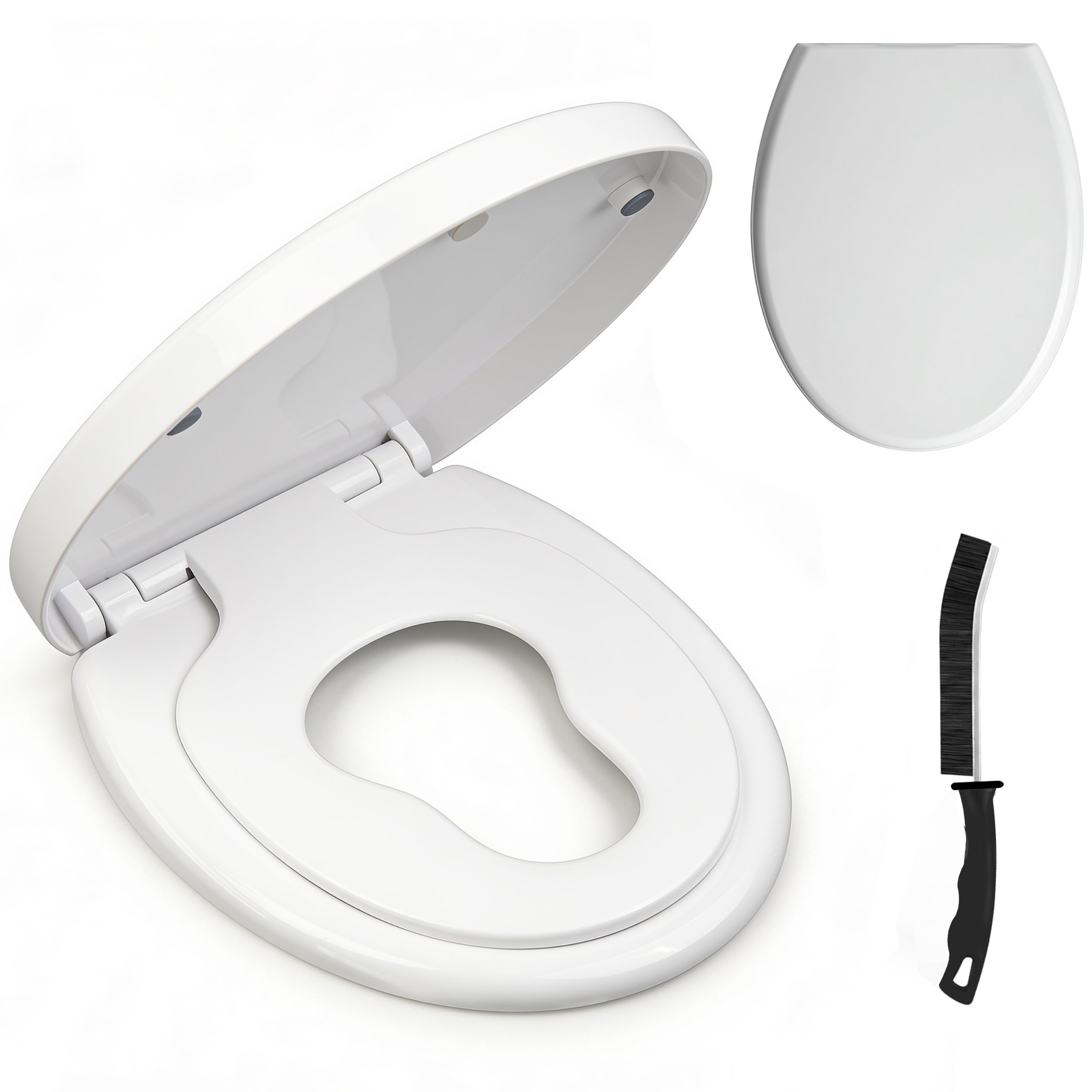 Crystals Family Soft Close Toilet Seat with Built-in Child Training Seat, Top Fixing Thermoplastic WC Seat, Quick Release, Slow Close Hinges, White