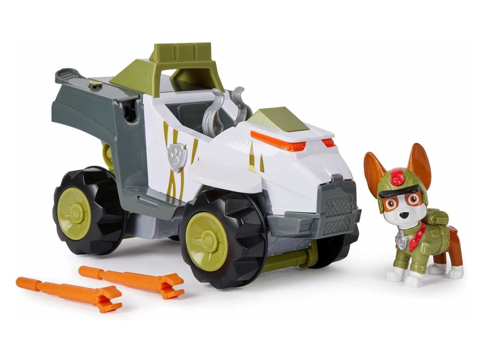 Paw Patrol - Pat Patrol - Pojazd + Figurka Tracker Jungle Pups - Figurka Pana Patrolu do kolekcjonowania - Pociski - Zabawka Pat Patrol - Samochód dziecięcy - Zabawka dla dzieci od 3 lat