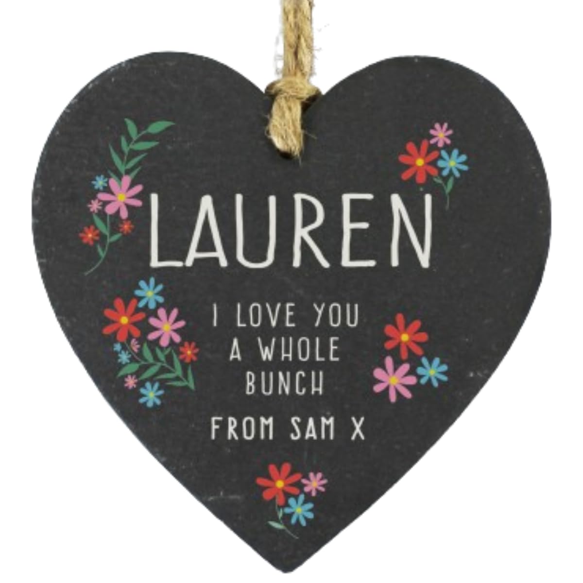 Personalised I Love You A Whole Bunch Hanging Heart Slate Nan Mum Gift Valentine