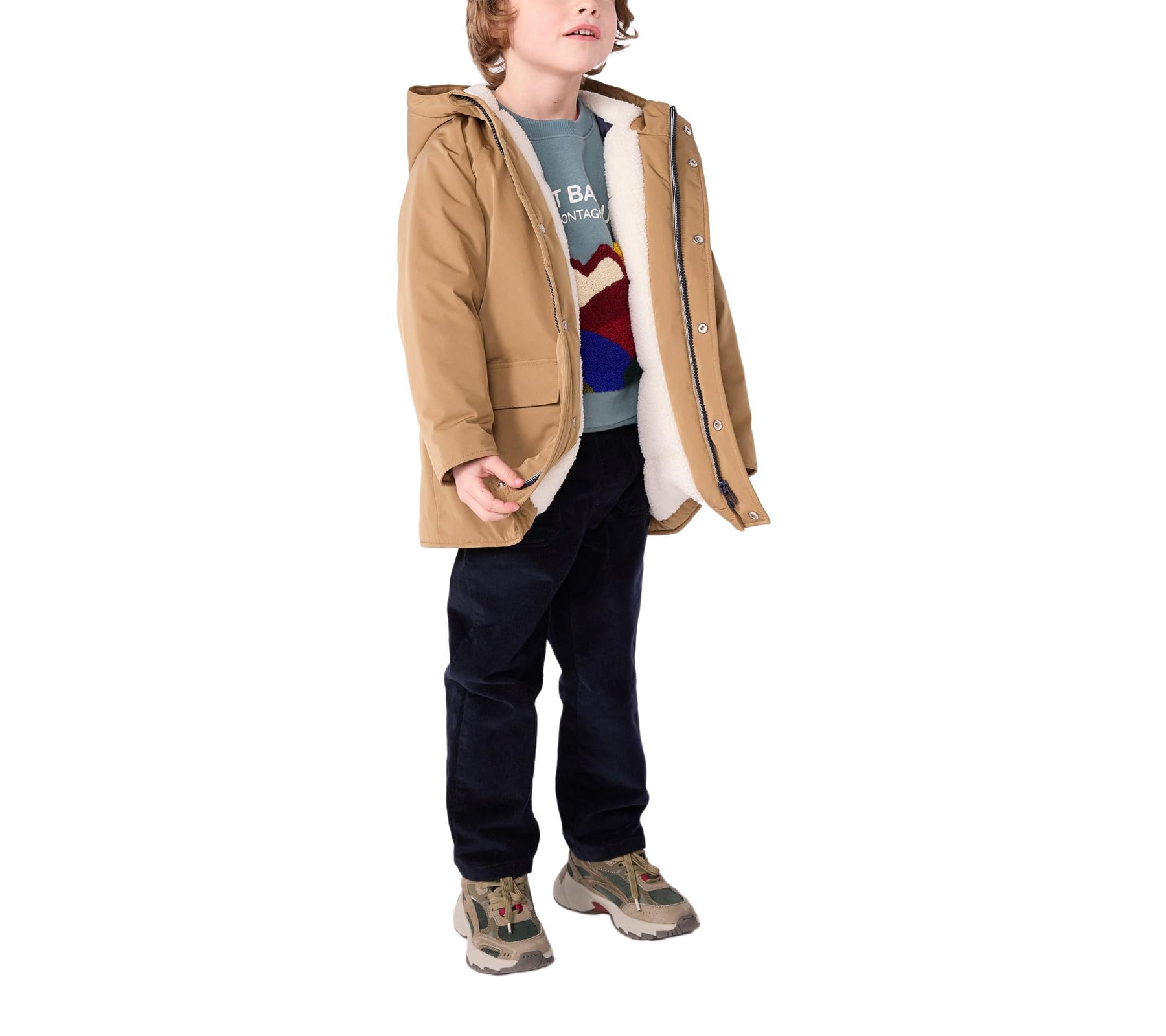 Petit Bateau Parka per bambini medio lungo tinta unita, Roccia, 5 anni
