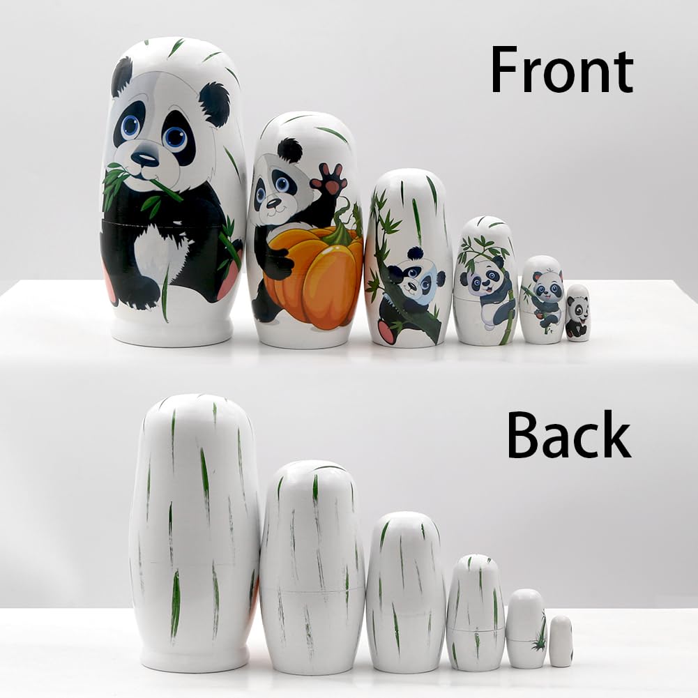 Juego de 6 muñecas nido Panda, Panda Lindo y Animal de Bambú de Madera Hecho a Mano Muñeca Rusa Tradicional Matrioshka Juguete apilable para Niños Cumpleaños Decoración de Fiesta de Navidad