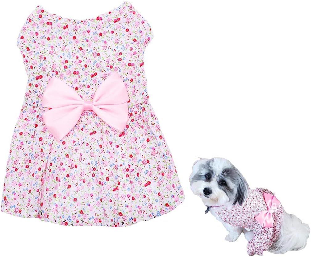 Petea Bowknot Floral Dress Tutu Dog Dress Vest Apparel Skirt Clothes Pet Puppy Birthday Princess Dress Clothes for Dogs and Cats (M, Pink)