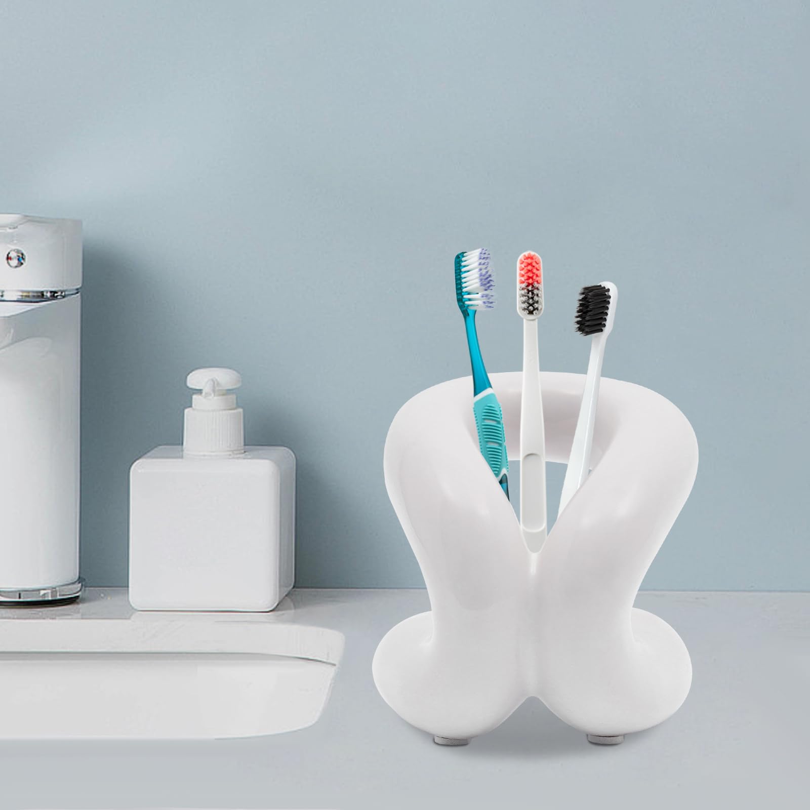 CHUOZI Handmade Ceramic Holder Stand, Toothbrush, Makeup Brush (Creamy White)