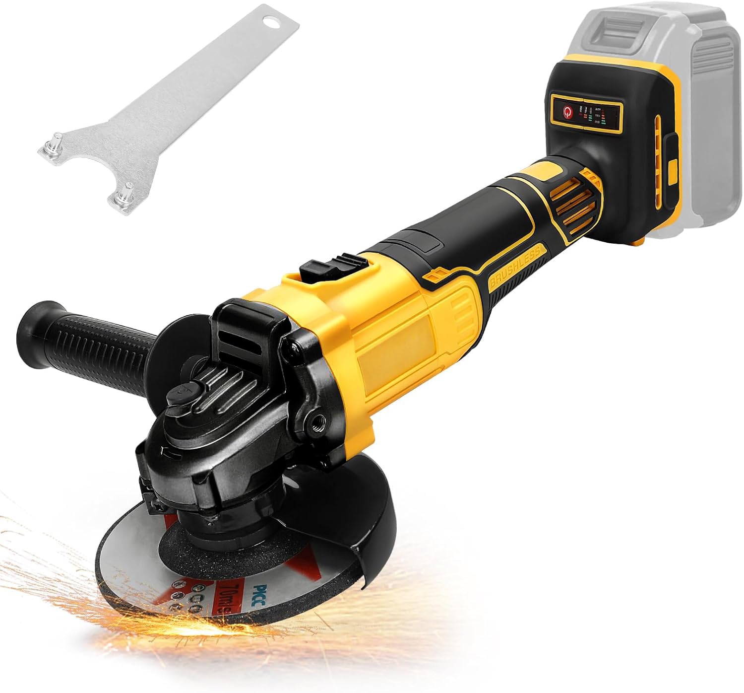 Cordless Angle Grinder Compatible with Dewalt 18V/20V Battery, 4-1/2" Brushless, 9000 RPM, 3 Variable Speeds for Cutting, Grinding, and Polishing (Battery Not Included)