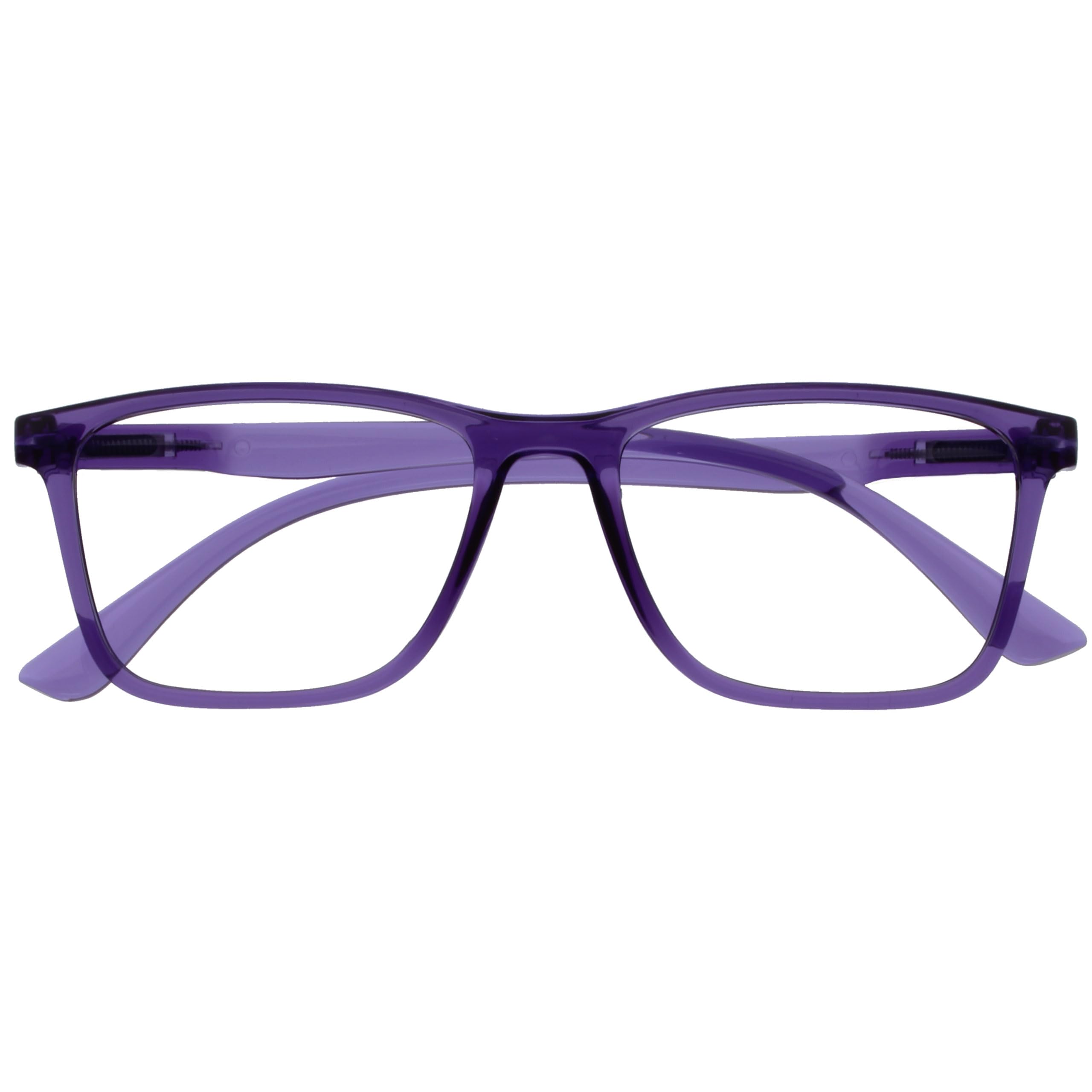 OPULIZE NYX Blue Light Blocking Reading Glasses - Anti-Glare Computer and Gaming Eyewear - UV and Eyestrain Protection - Rectangular Frame - Purple - Men Women - + 0.00