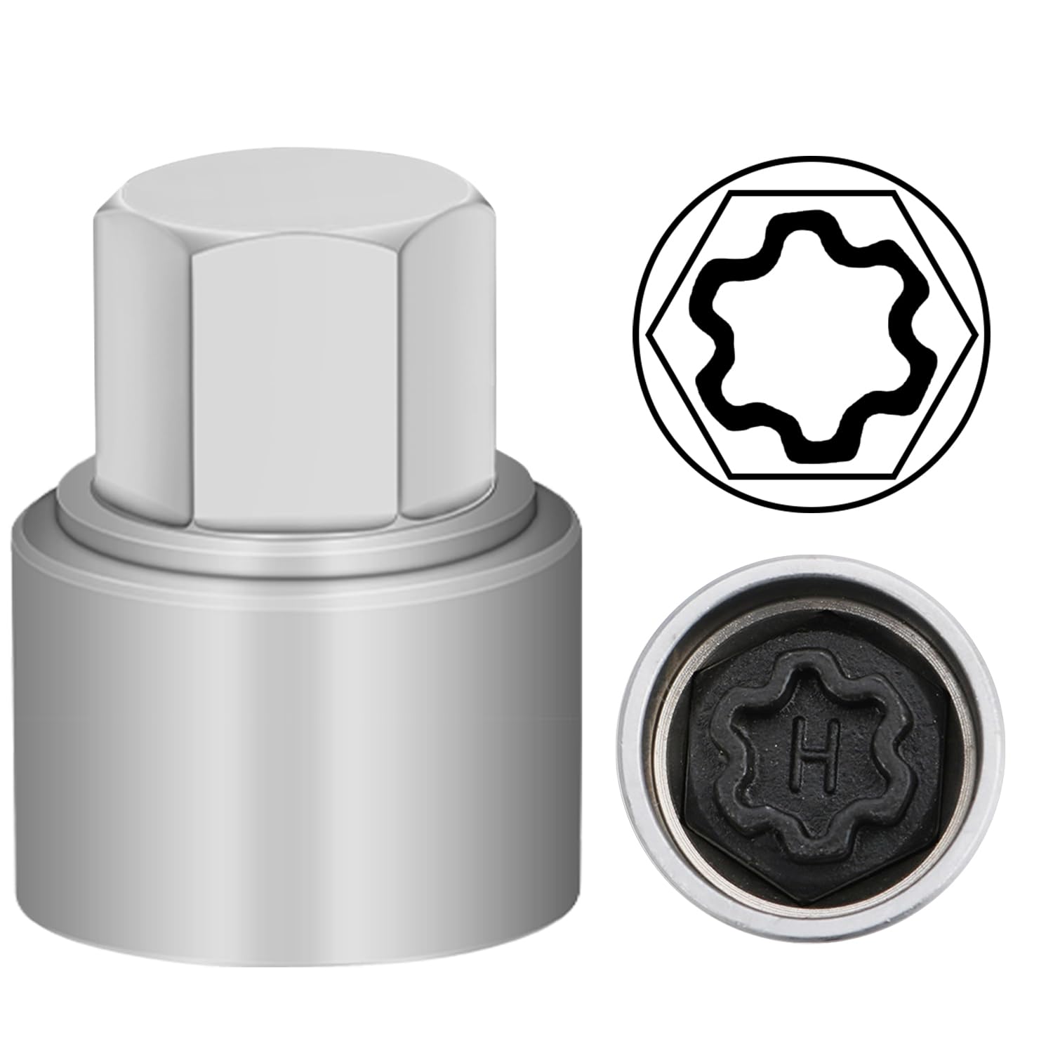 JEUCLEL H Wheel Locking Nut Key Compatible with Audi Series, (Socket OD 27mm - ID 25mm), Wheel Lock Nut Socket Adapter, Wheel Anti-Theft Lug Nut Removal Tool, Anti-Theft Screw Remover