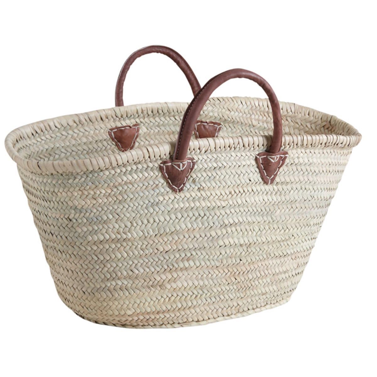 AUBRY GASPARD Panier Cabas en Palmier Naturel avec Poignées en Cuir Design Moderne Rangement Décoratif