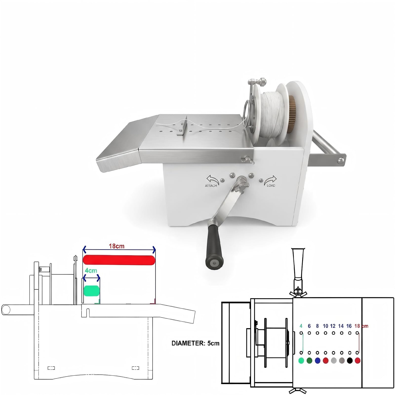 Enlazadora manual de salchichas, máquina de atado de salchichas acero | Diámetro de 0-42 mm, 50 nudos por minuto, para carnicería comercial, restaurante y uso doméstico