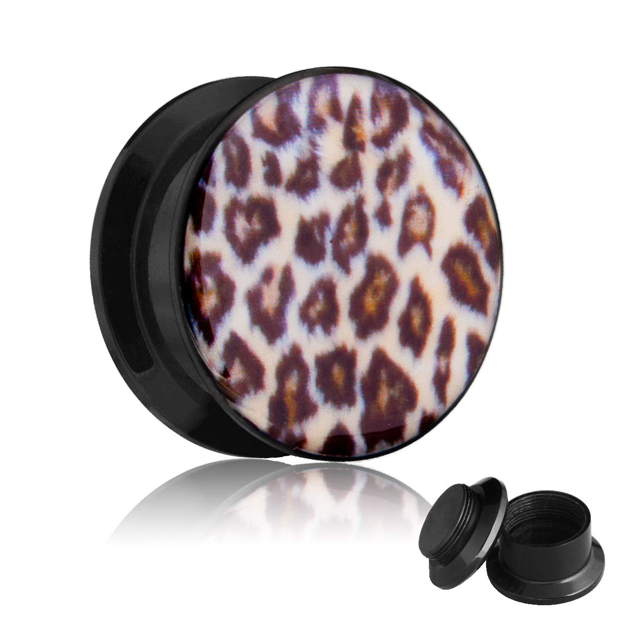Piersando Ohr Plug Mit Leoparden-Motiv – Schwarzer Flesh Tunnel Aus Kunststoff, Größen 6–25 Mm, Comic-Style, Für Trendige Ohrpiercings