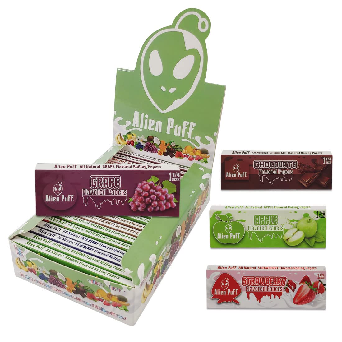 Alien Puff MIxed Flavour Rolling Papers, 1 1/4size, 78x44mm