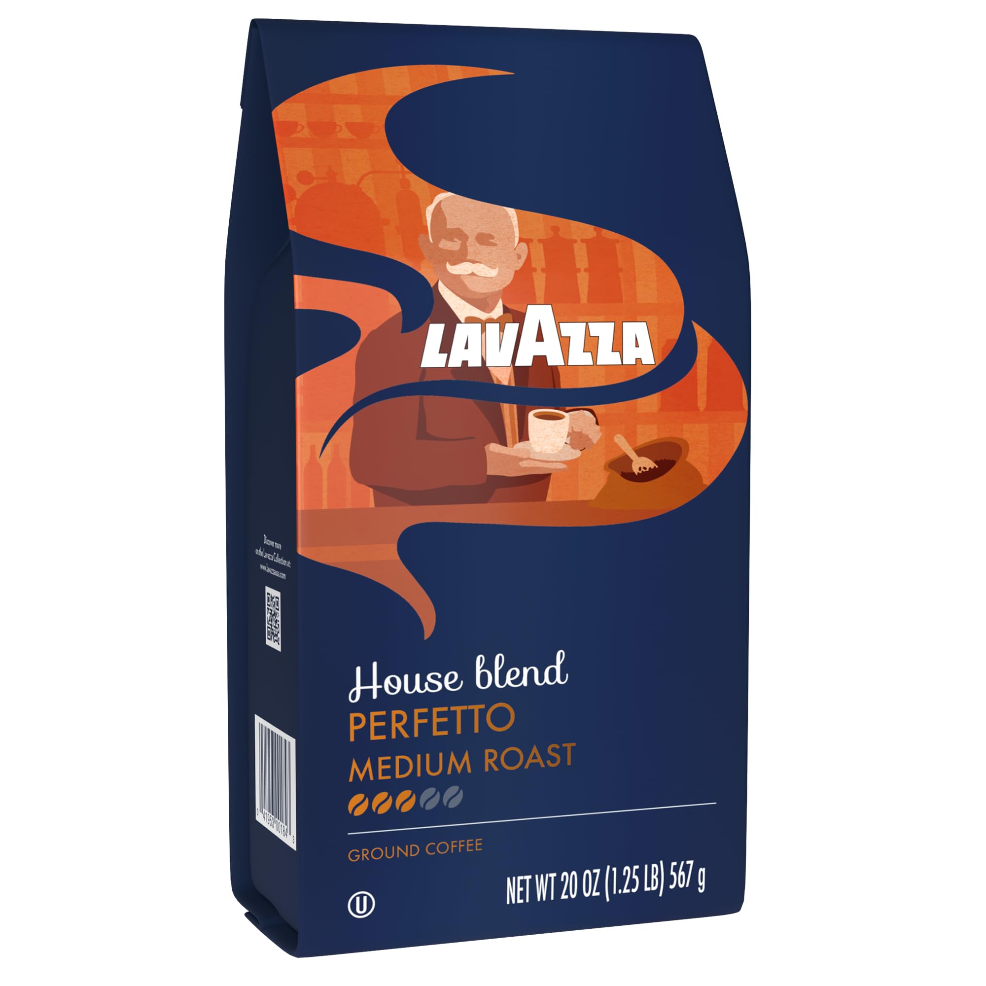 Lavazza Perfetto Ground Coffee Blend, Dark Roast, 20 Ounce Authentic Italian, Gluten Free, Blended And Roated in Italy, Value Pack, Caramel flavor with Dark and Velvety Texture