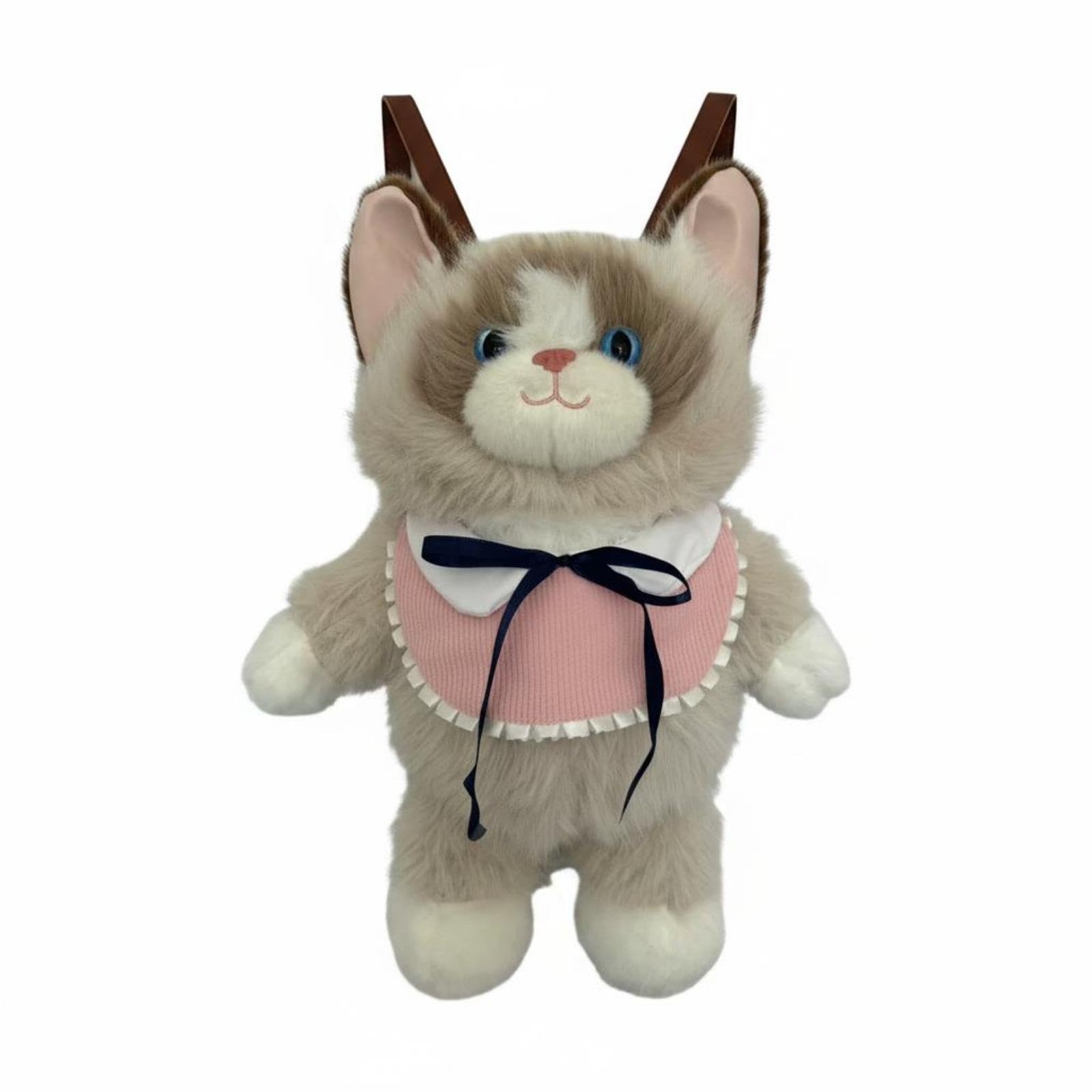 ™ Soft-Stuffed Cat Backpack Soft Soft Synthetic Material Stuffed Cat Backpack Adjustable Straps Wearable Accessory Khaki Without Cat Sound-image-27