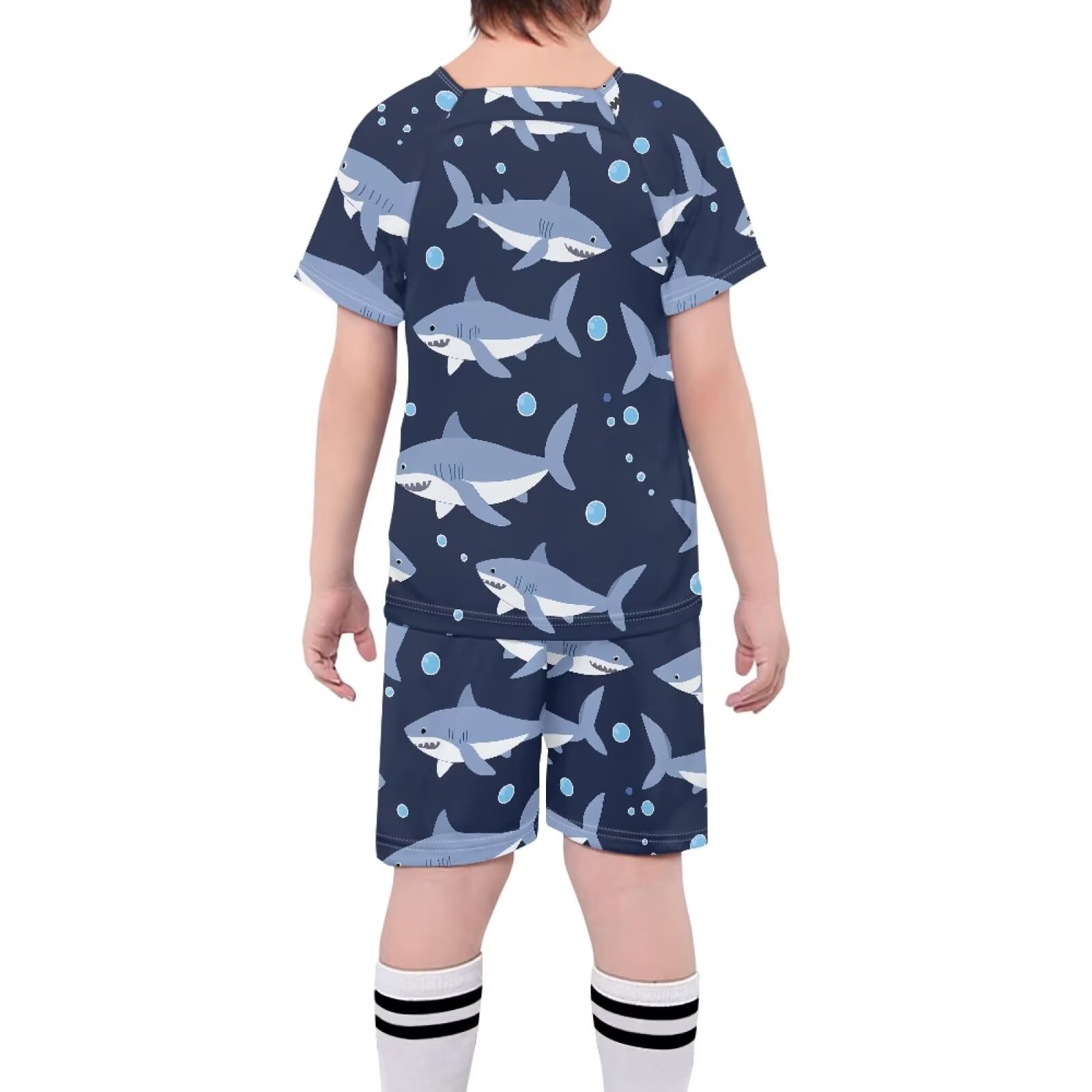 ORGYPET Shark Print Soccer Uniforms 2024 Trendy for Kids Unique Patterned Jersey for Boys Children's Football Suit Soccer Uniforms for Boys Daily Sports Football Wear, XL