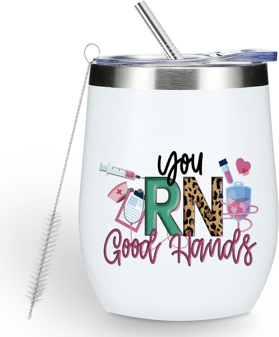 Funny Nurse Gifts 12 oz Tumbler, Wine Tumbler Insulated Wine Glass with Lid, Nurse Accessories for Work Nurses Practitioner Thank You Gifts for Women Rn Nursing Student Graduation Christmas Birthday