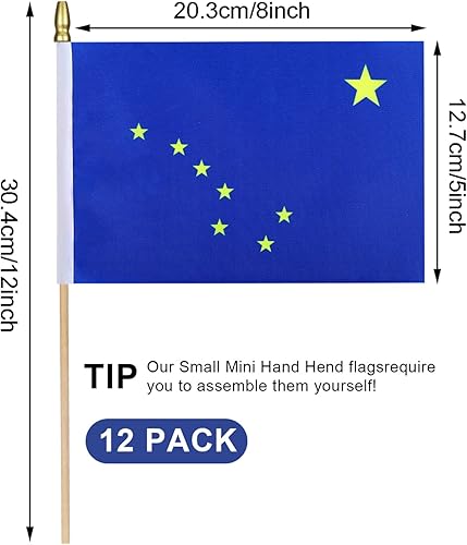 Miniatura 2 de 12 banderas pequeñas de Estados Unidos de Alaska en palo de madera, mini bandera del estado de Alaska de Estados Unidos, decoración de bandera de