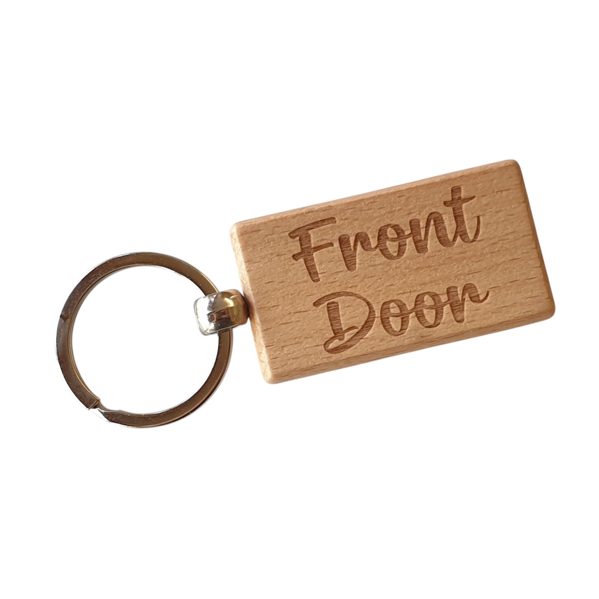 Decalarama Front Door Keyring Nice Cute Custom Engraved Wooden Key Fob Novelty House Keys Present