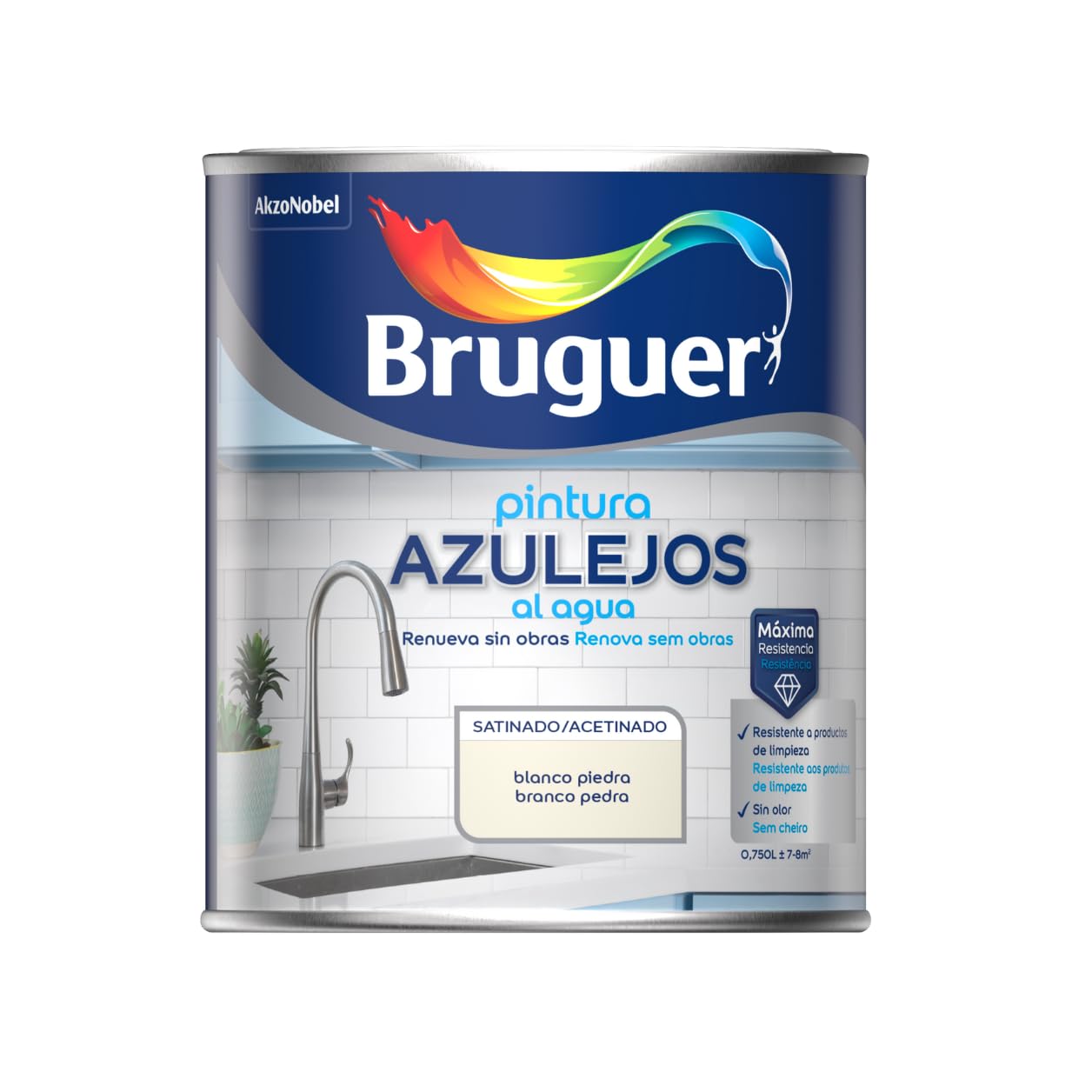 BRUGUER Esmalte Azulejos al Agua Satinado Blanco Piedra 750ml