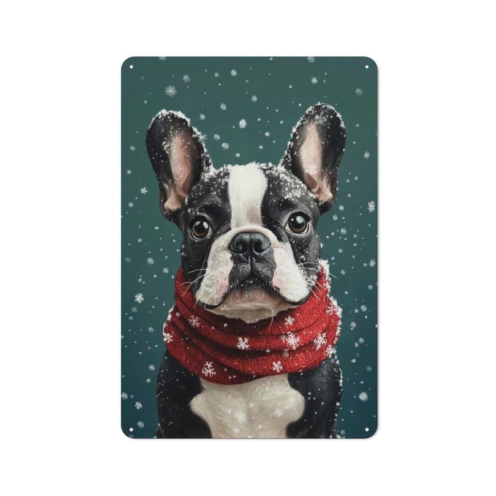 Junmoney Boston Terrier In Christmas Outfit Festive D Retro Metal Wall Sign 30X20cm With Og Wall Art For Living Room Wall, Housewarming Wall Decor For People Furnishing Living Room