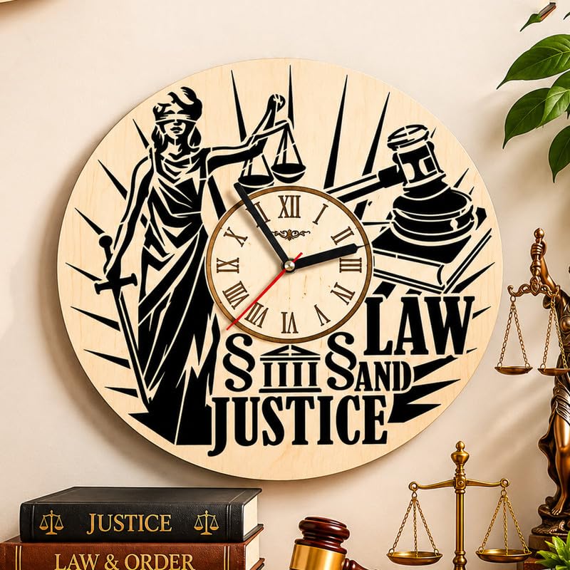 Law & Justice Wooden Wall Clock for Lawyers & Advocates | Lady Justice Legal Theme Wall Decor for Law Office, Chamber, Study Room | Unique Gift for Lawyer, Judge & Law Student-image-18