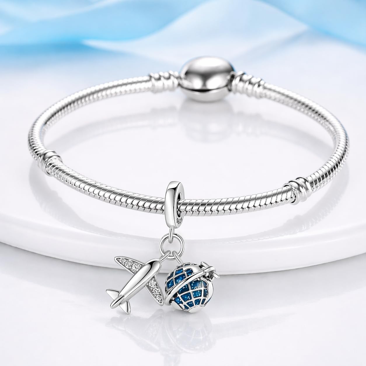 Pendentif Voyage Compatible Toutes Les Marques Monde Globe Avion Valise Passeport Charm Argentée Breloque Bead
