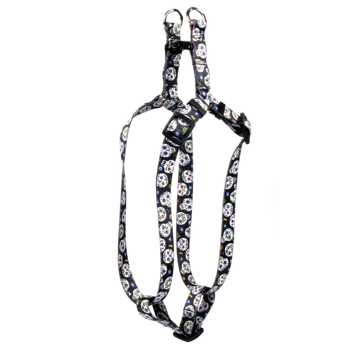 Yellow Dog Design Sugar Skulls 25-Feet to 40-Feet Step-In Harness, Large, Black