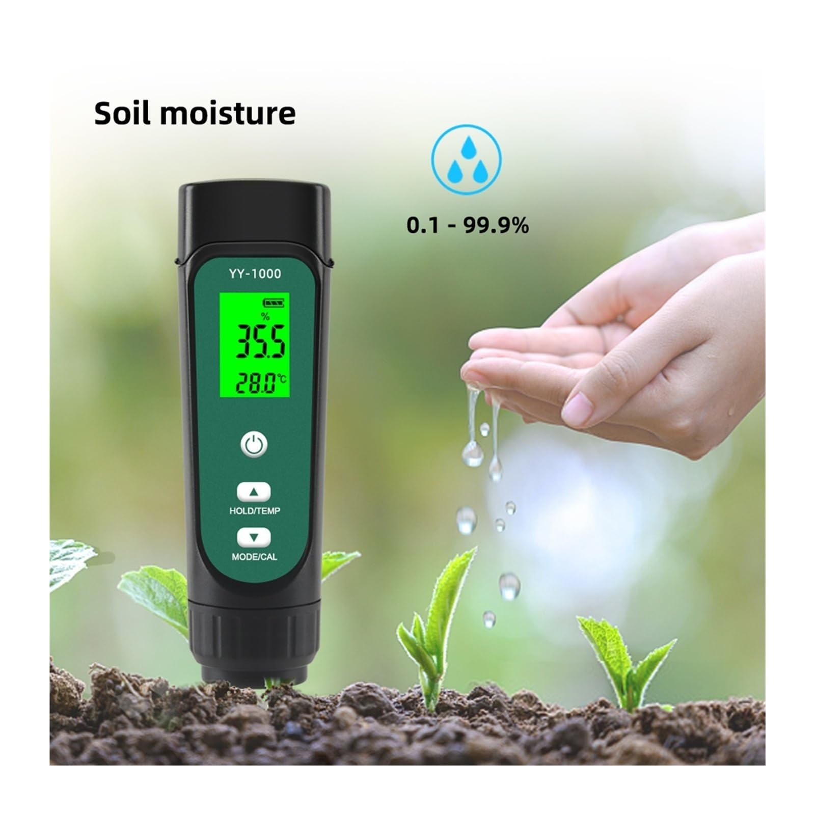 Feuchtigkeitsmesser, Digitaler Boden-EC-Messgerät YY-1000 Temperatur-Feuchtigkeits-Leitfähigkeitstester for Topfwasser im Garten Landwirtschaftliche Pflanzung für Garten, Bauernhof