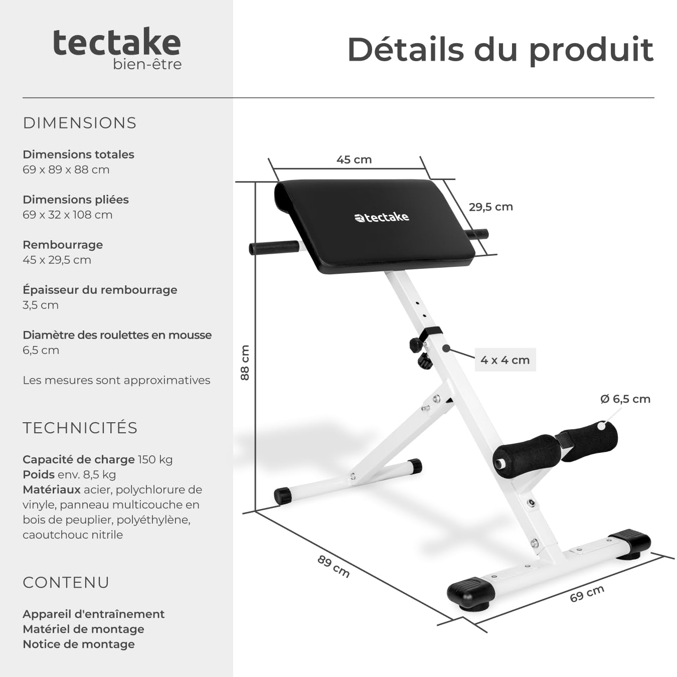 tectake® Banc de musculation pour Dos et Abdominaux, Réglable sur 5 niveaux de Hauteur, Banc lombaire pliable Hyper-extension Sport Musculation maison Appareil abdominaux, Diverses tailles disponibles