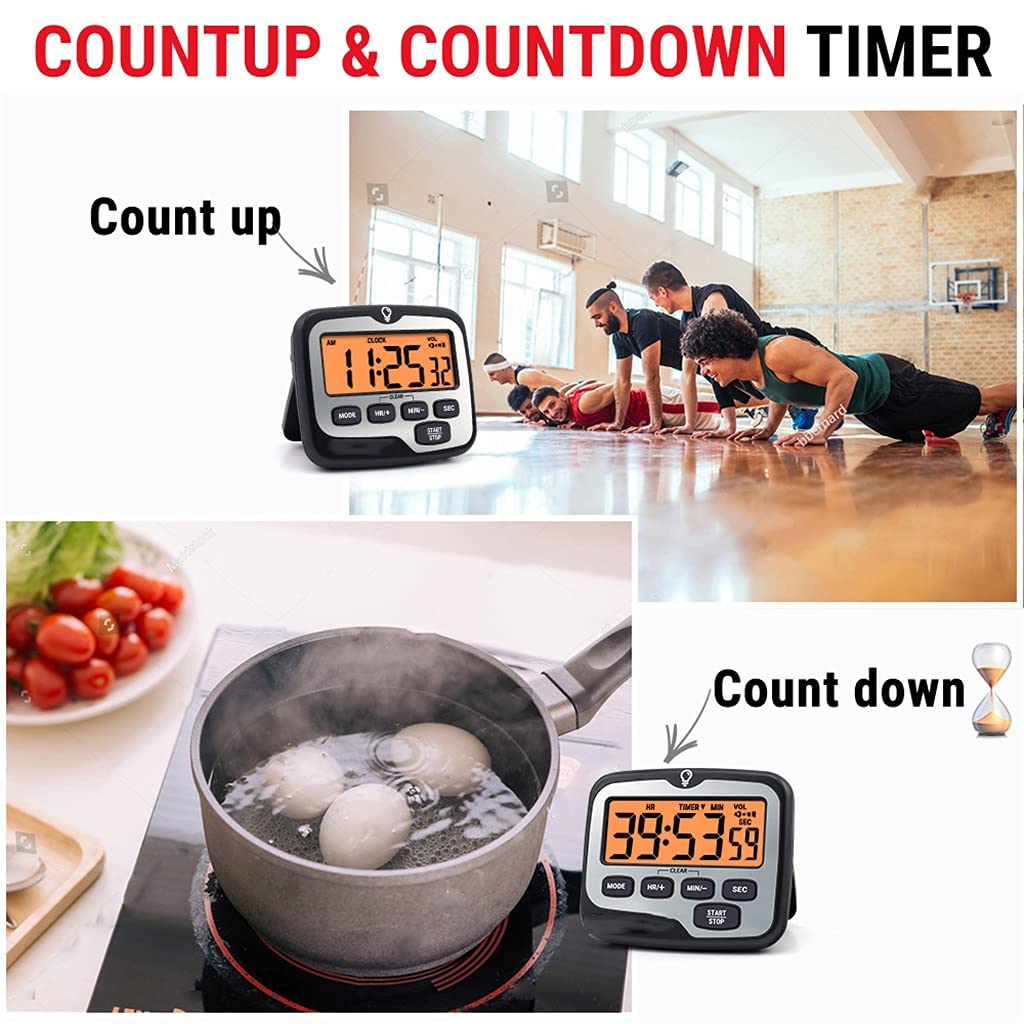 Temporizador de Cocina, Temporizador Digital de Cuenta Regresiva para Cocina, Kit Temporizador de Cocina Digital con Gran Pantalla retroiluminada, Cuenta Regresiva y función de Reloj.