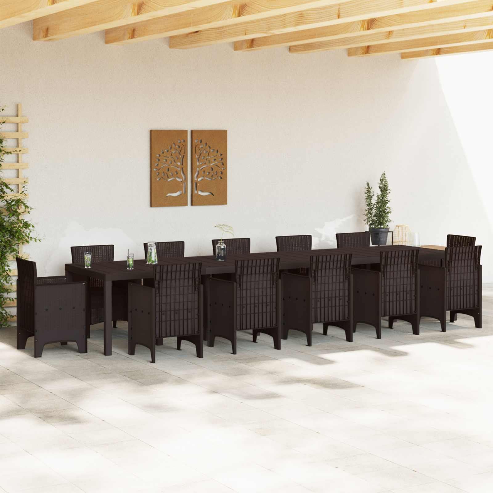 Nowoczesny prostokątny stół ogrodowy, 400 x 100 x 73 cm, z polirattanu w kolorze brązowym, ze stabilną ramą stalową, na taras i do ogrodu