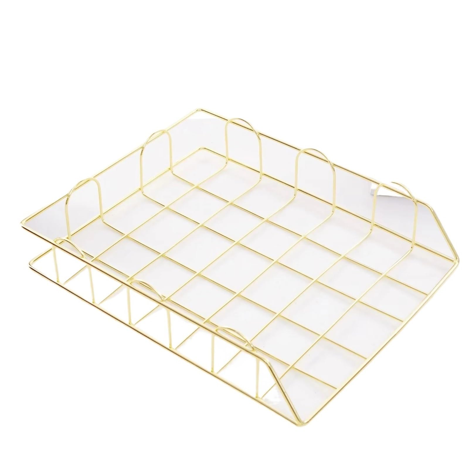 Stapelbares Briefablagen-Set – 2 Stück, goldfarben, breiter Eingang, Schreibtisch-Organizer für A4-Dokumente, Zeitschriften, Zeitungen, Aktenordner, Büro-Schreibtisch-Aufbewahrungslösung