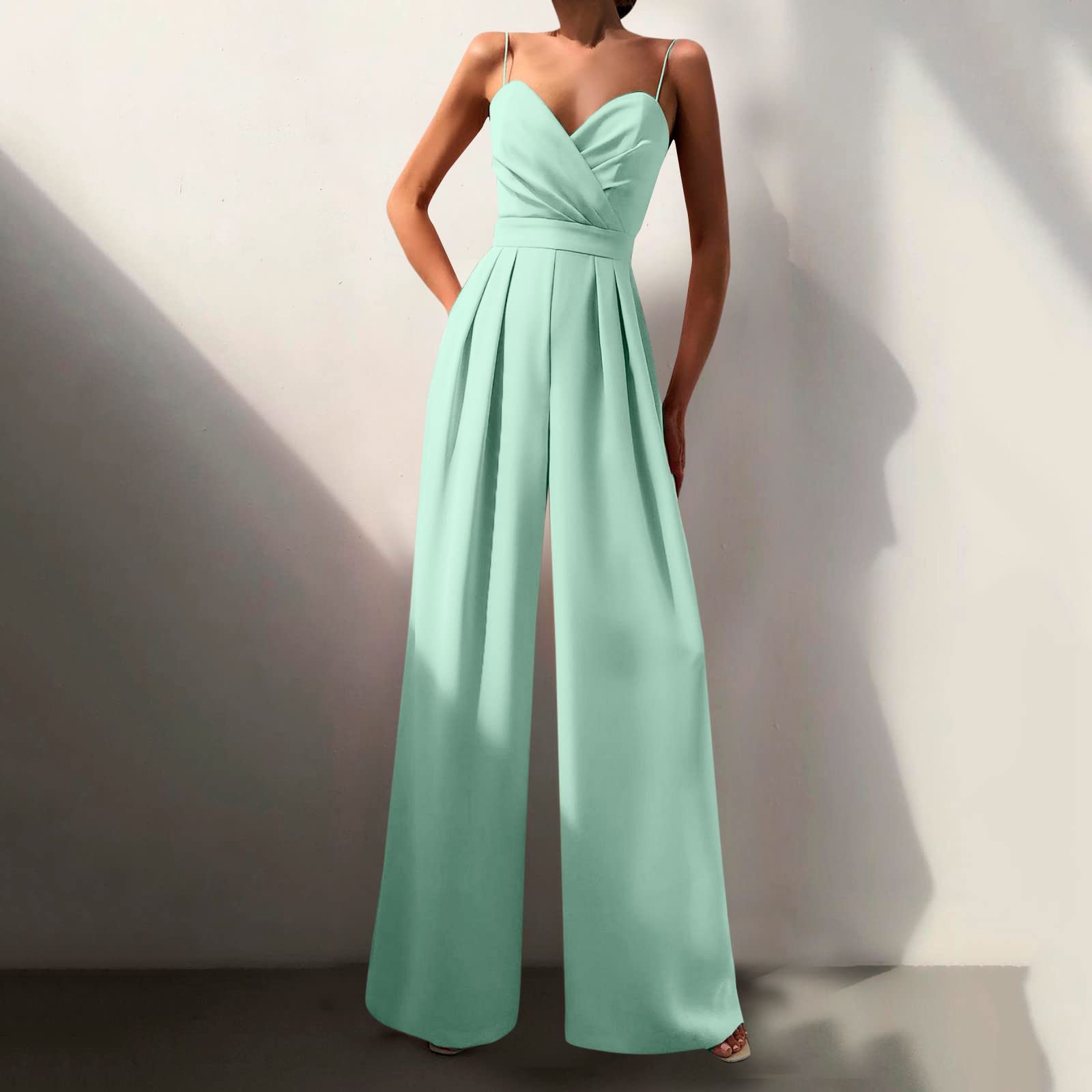 Jumpsuit Donna Elegante Da Sera Jumpsuit Tutina Tute Larghe a Gamba Larga Tuta Lunga Abito Senza Maniche Jumpsuit Retro Pantaloni Larghi Jumpsuit Cocktail Overall Cerimonia Con Maniche Corte
