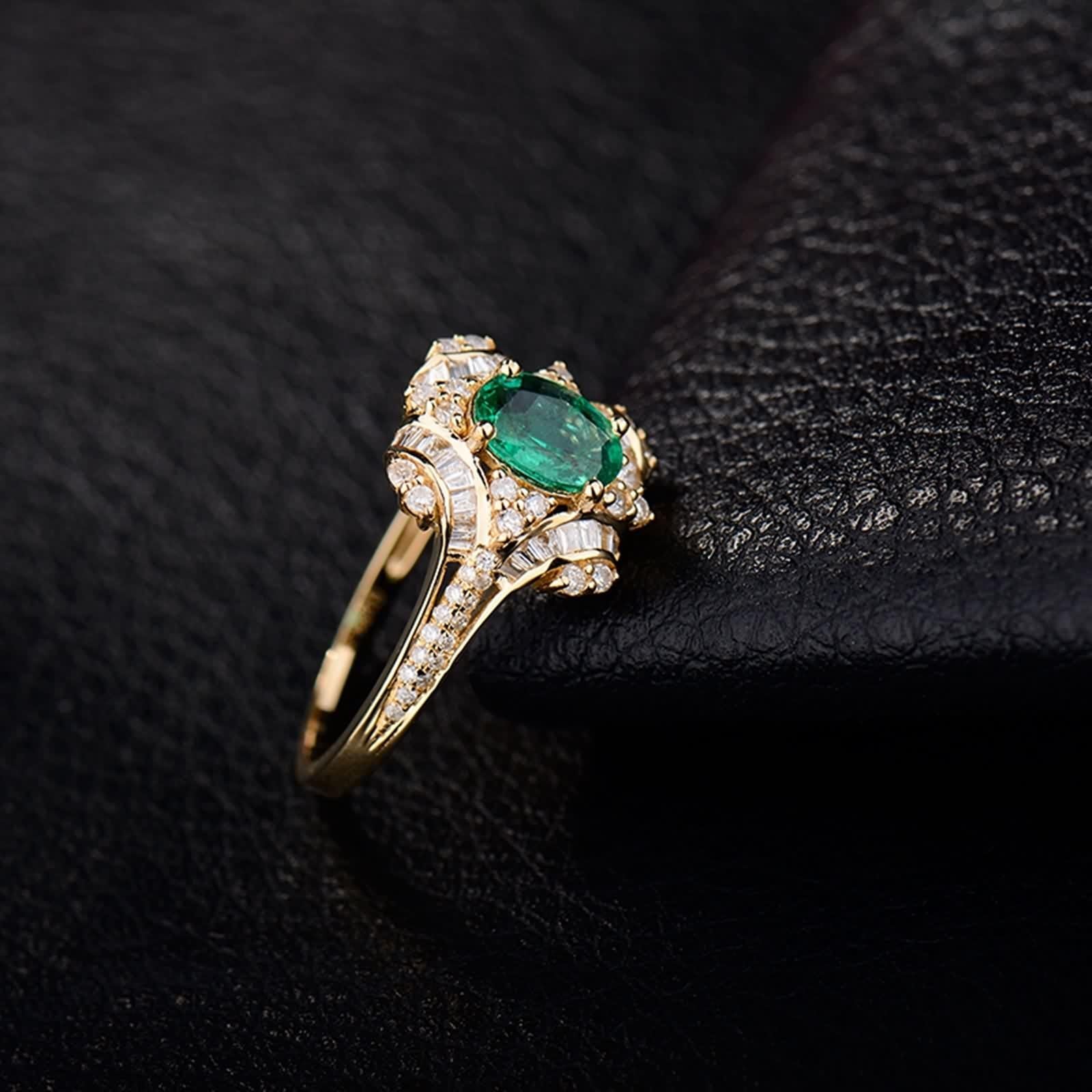 Anillos de oro amarillo de 18 quilates, anillos de esmeralda, oro verde ovalado, para mujer, alianza de boda, compromiso, joyería auténtica 750