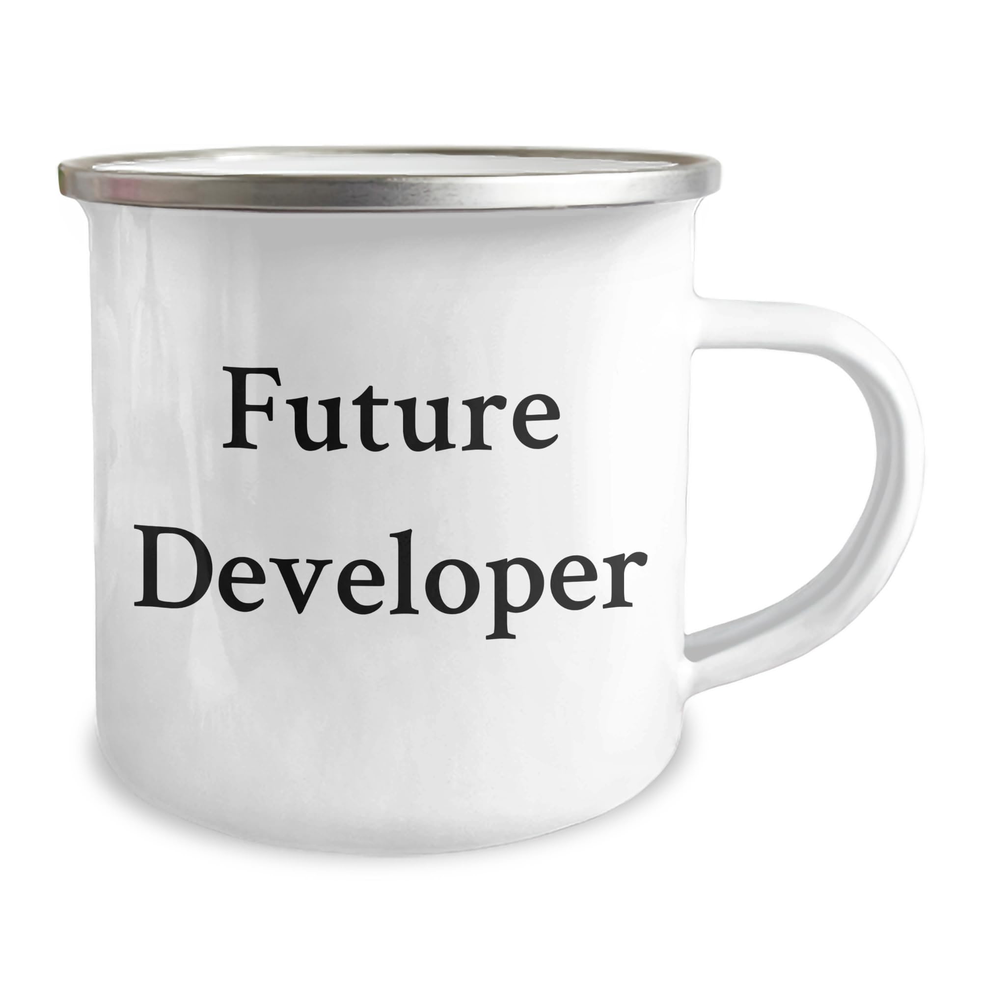Future Developer Birthday Unique Gift - Funny Developer Camping Mug - 'Future is Bright', 12 oz Stainless Steel Enamel Finish