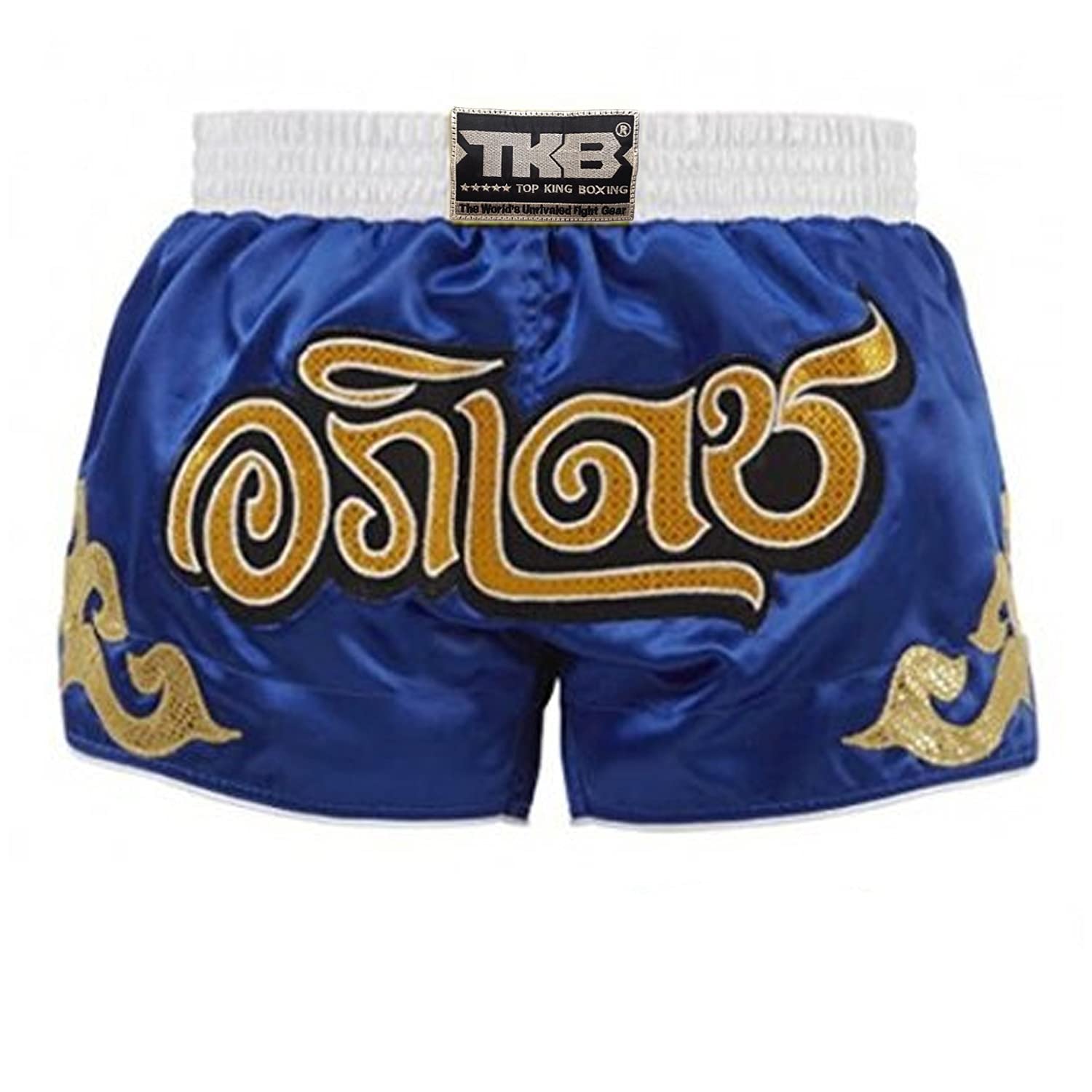 TOP KING Boxing Muay Thai Shorts Trunks Retro Style (Retro Blue,X-Large)