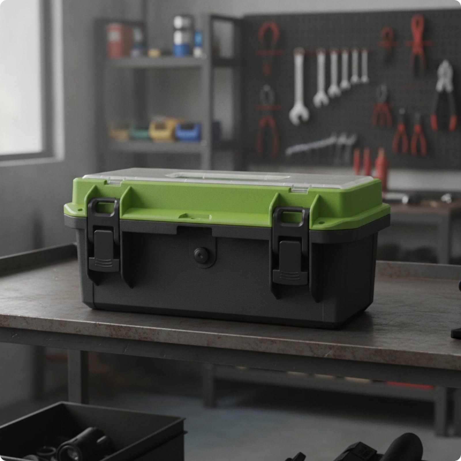 Organizador de Herramientas Caja de Almacenamiento Estuche Apilable Maletín Multiusos con Tapa con y Compartimento Asa de Mano Transporte Fácil PP, Negro, 17 Pulgadas, 2 Capas