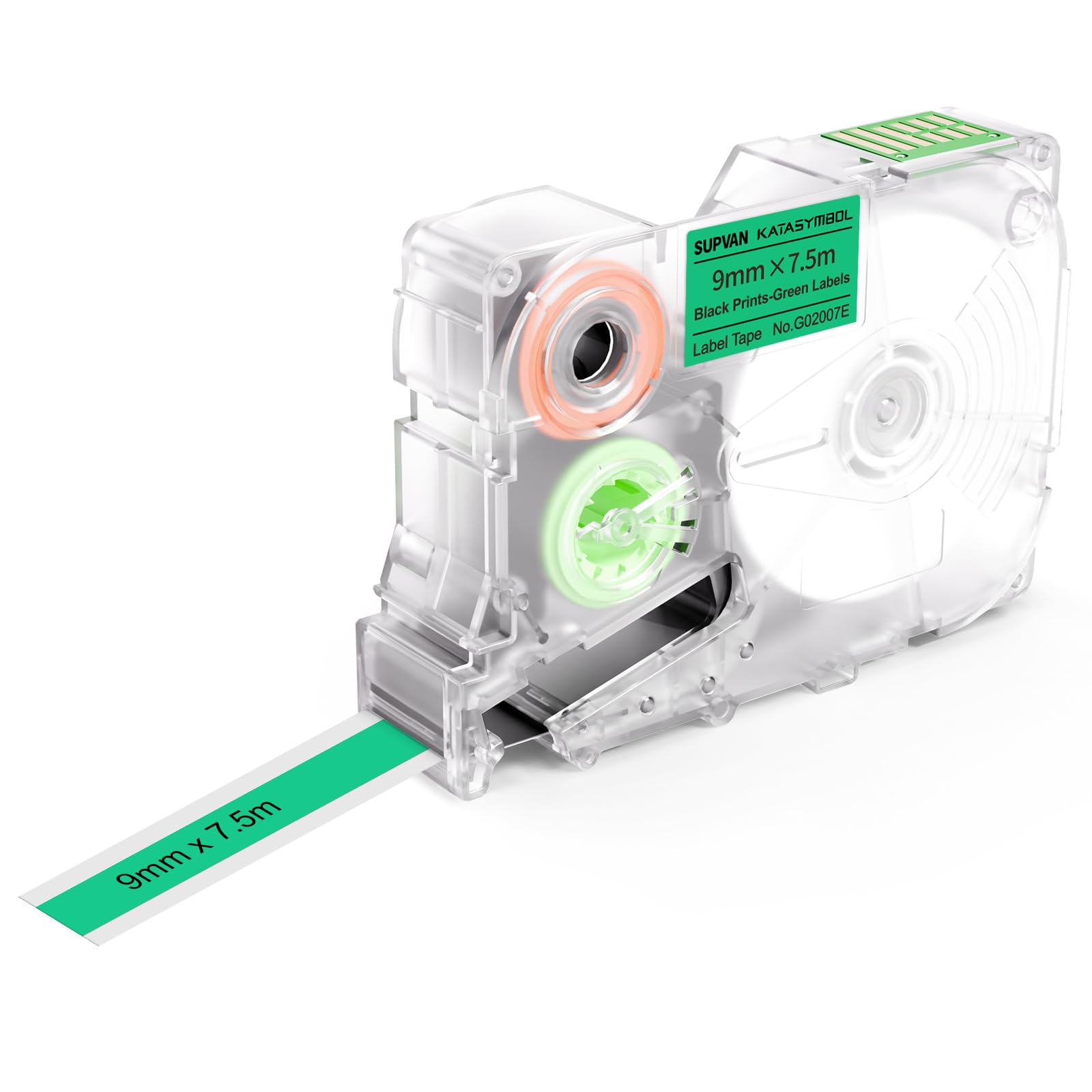 SUPVAN G15M Series Continuous Thermal Transfer Labels, 9mm x 7.5m, Waterproof, High Temperature Resistant & Non-Fading Labels for Outdoors & Indoor, Black on Green