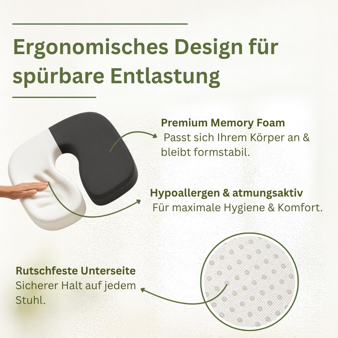 Juego de cojines ergonómicos con respaldo para una espalda sana y sin dolor al sentarse.