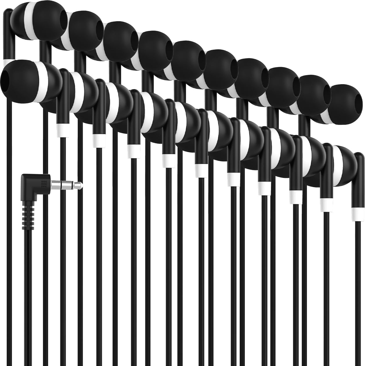 Maeline Bulk Earbuds 20 Pack Stereo Headphones Ideal for K-12-College Classrooms, Library, Travel, Gym, Museum, 3.5mm Plug, Tangle-Free Wired Earbuds