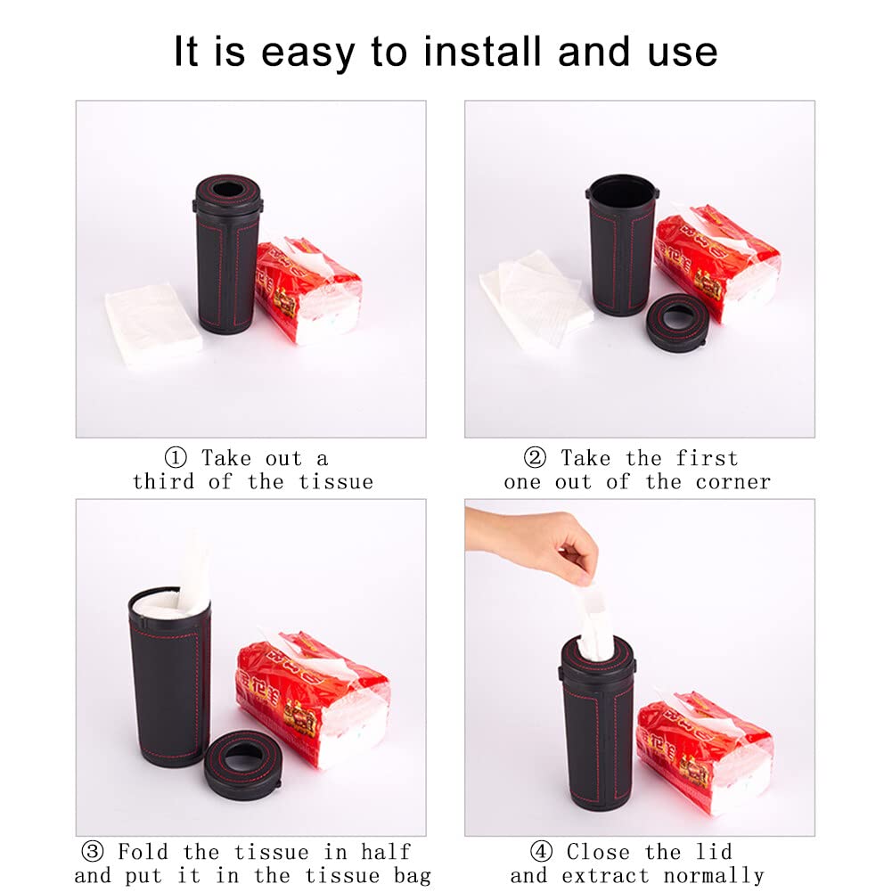 Car Tissue Cup Holder - Cylindrical Leather & Steel Design With Window Breaker, Fits Car Cup Holder - View #3