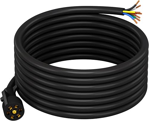 CheeMuii Cable de remolque de 15 pies, resistente de 7 vías, kit de arnés de cableado de remolque de 7 pines, enchufe de remolque en línea, cable de