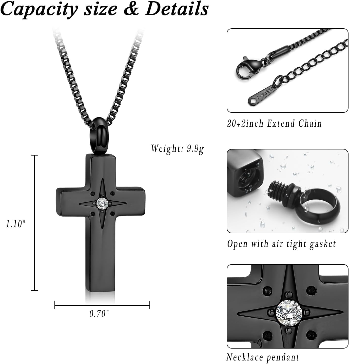 XSMZB Cross Urn Necklace for Ashes of Loved One Funeral Cremation Jewelry Ashes Keepsake Pendant Women Men Memorial Gift - Image 2