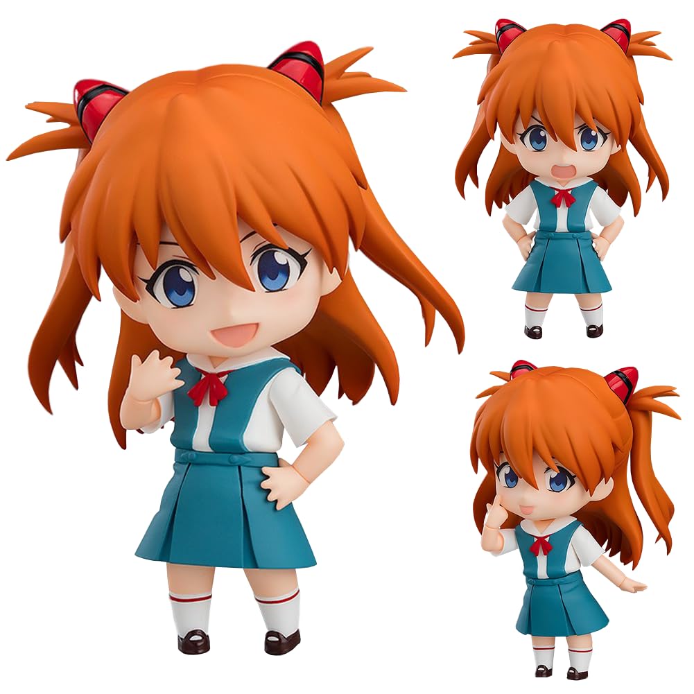 Jiumaocleu Asuka Langley Soryu Action Figure, 10cm Mini Anime Figure Asuka Langley Soryu Movable Figure with Accessories, Head Can Changeable, Cute Handmade Figure Collectible Gifts for Fans