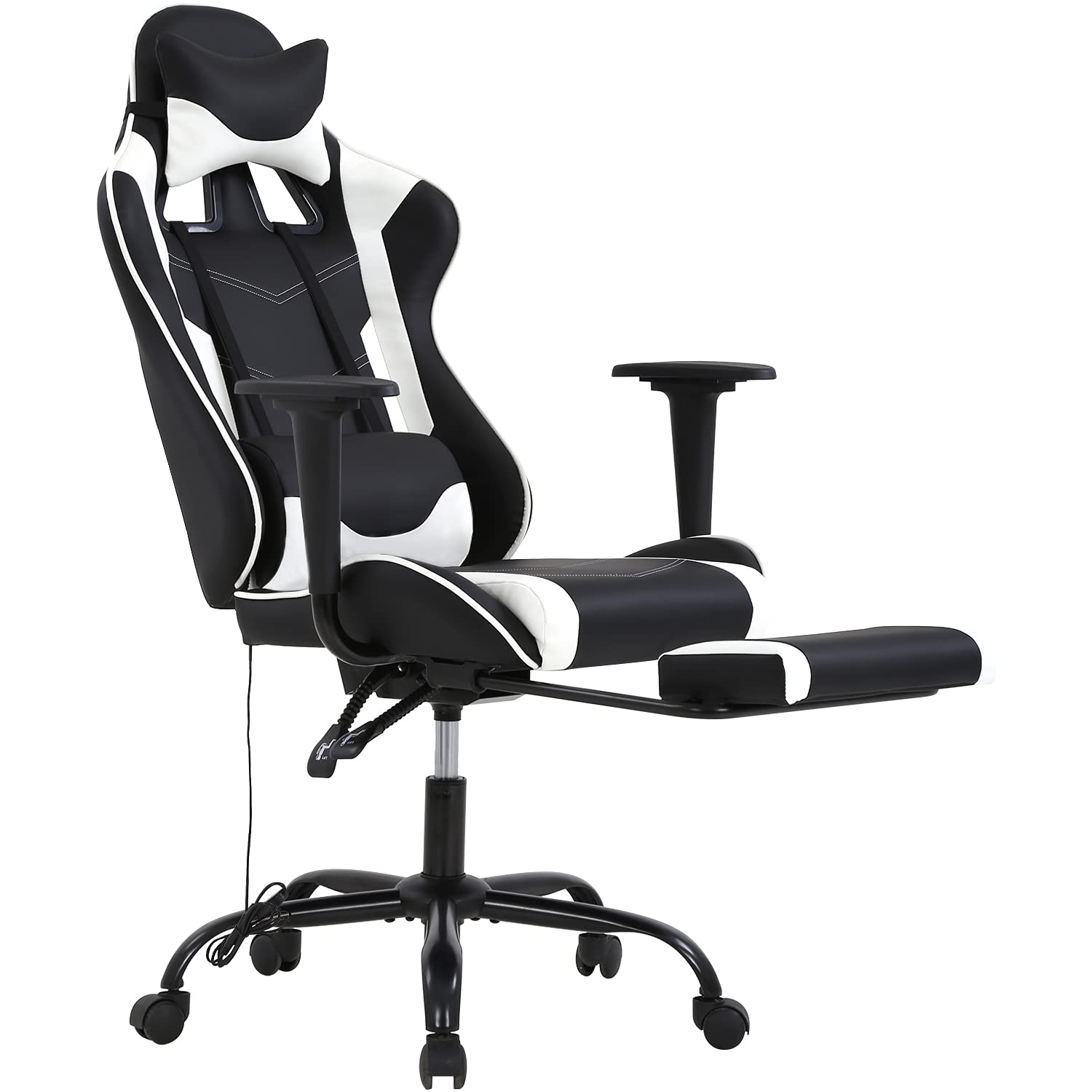 HCY High Back Gaming Chair Ergonomic Racing Style Gaming Chair with Footrest, Headrest and Lumbar Support Height Adjustable PU Leather Office Chair