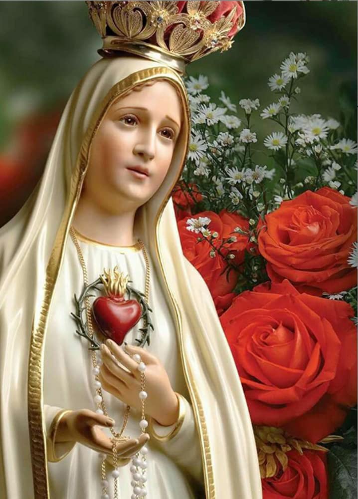 MaiYiYi Virgin Mary Rose Diamond Painting Set 5D Full Round Diamond Painting Crown Virgin Mary Diamond Painting Cross Stitch Kit Virgin Mary Diamond Painting Kits for Adult Wall Art Decor (30X40 CM)