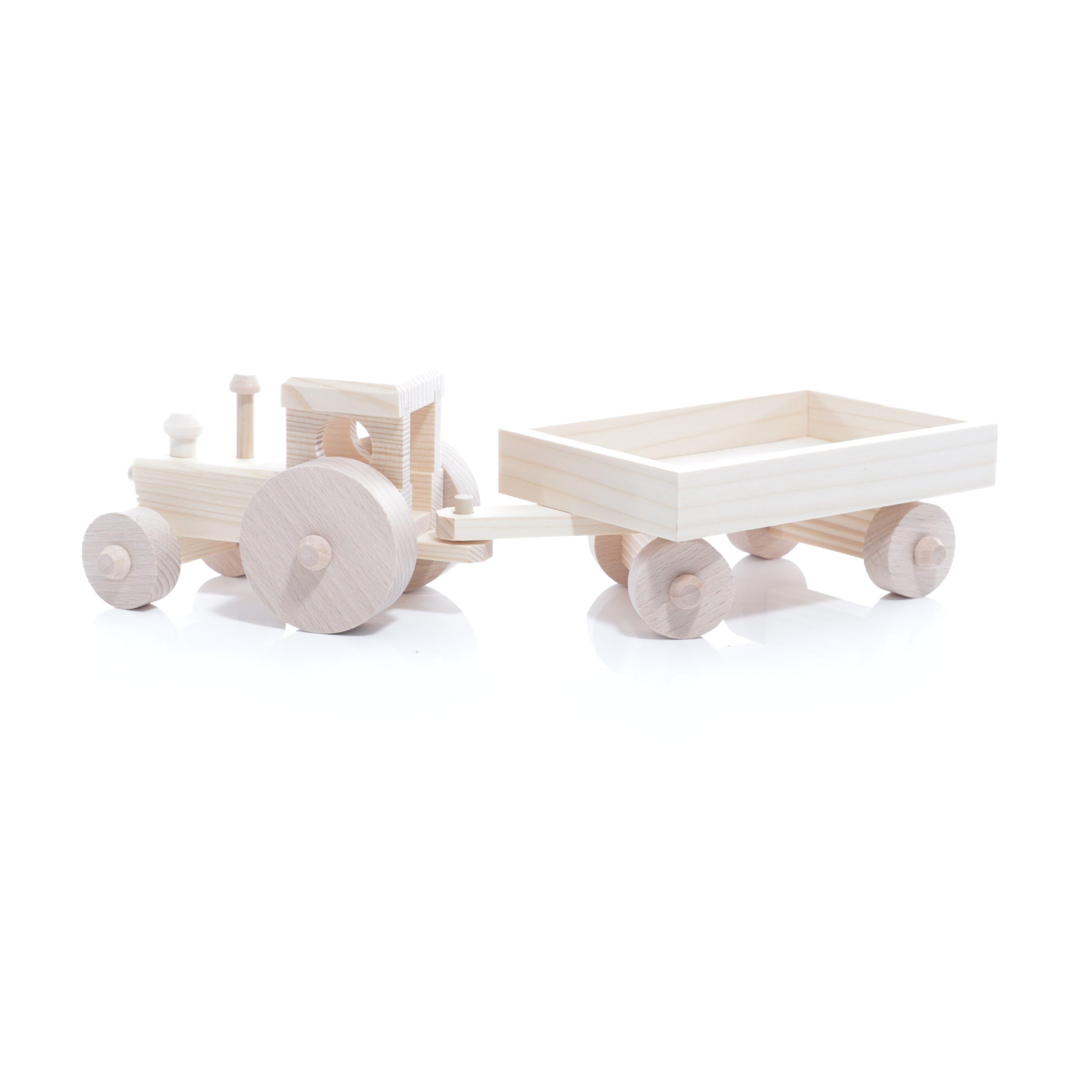 Rudolphs Schatzkiste Holzspielzeug Traktor mit Anhänger Breite=52cm NEU Eisenbahn Traktor Walze Holzspiel Geduldsspiel Geschicklichkeitsspiel Holzkreisel Spielsortiment Spiele Holz Seiffen Erzgebirge